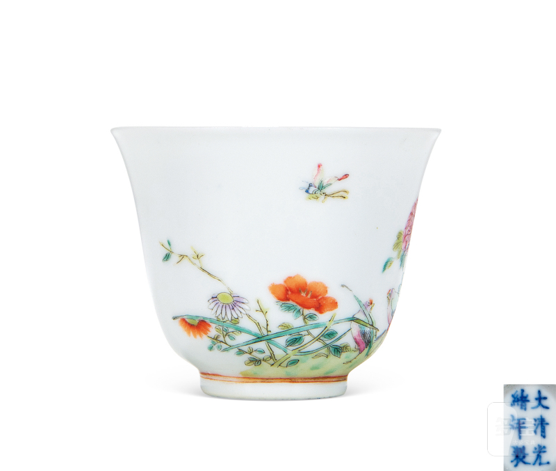清光绪 粉彩花鸟纹杯